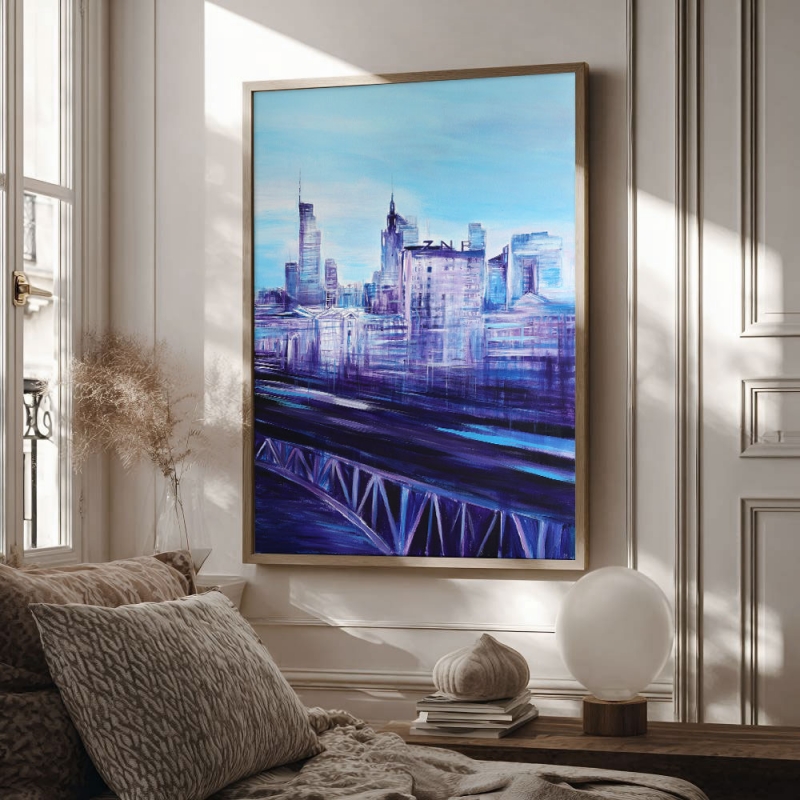 Obraz olejny - Warszawa  pejzaz miejski wizualizacja we wnętrzu