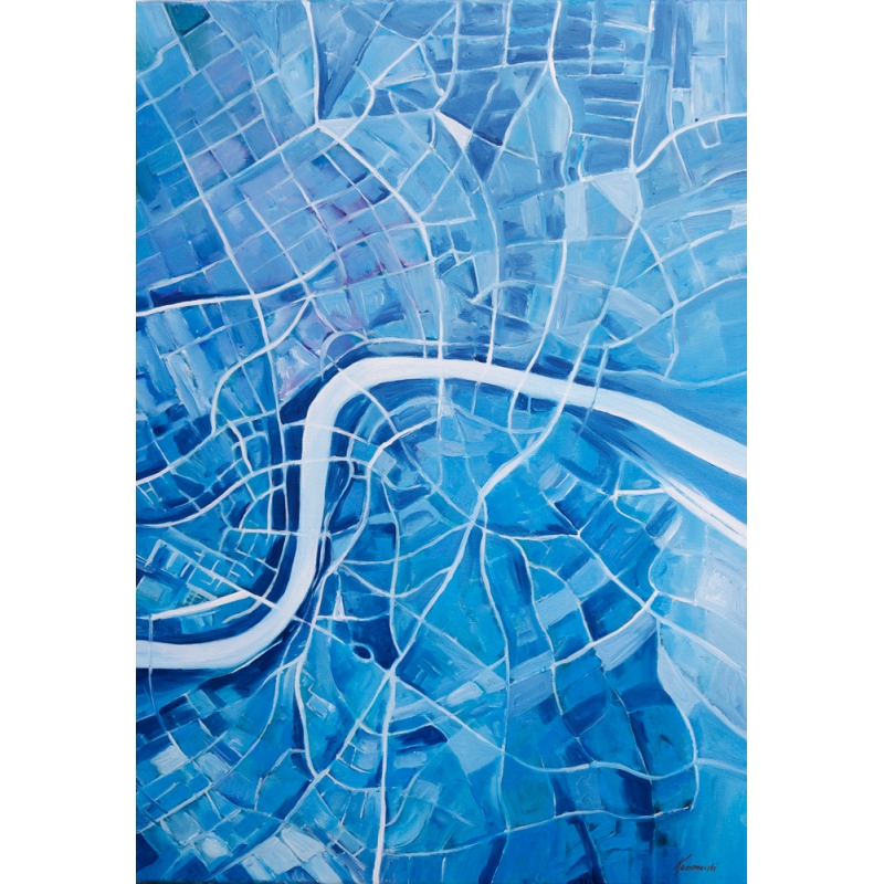 Londyn - widok z nieba - abstrakcja - obraz olejny ręcznie malowany