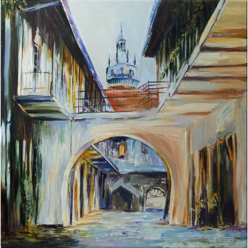 Obraz olejny Kraków Kazimierz 60x60 cm Edward Karczmarski