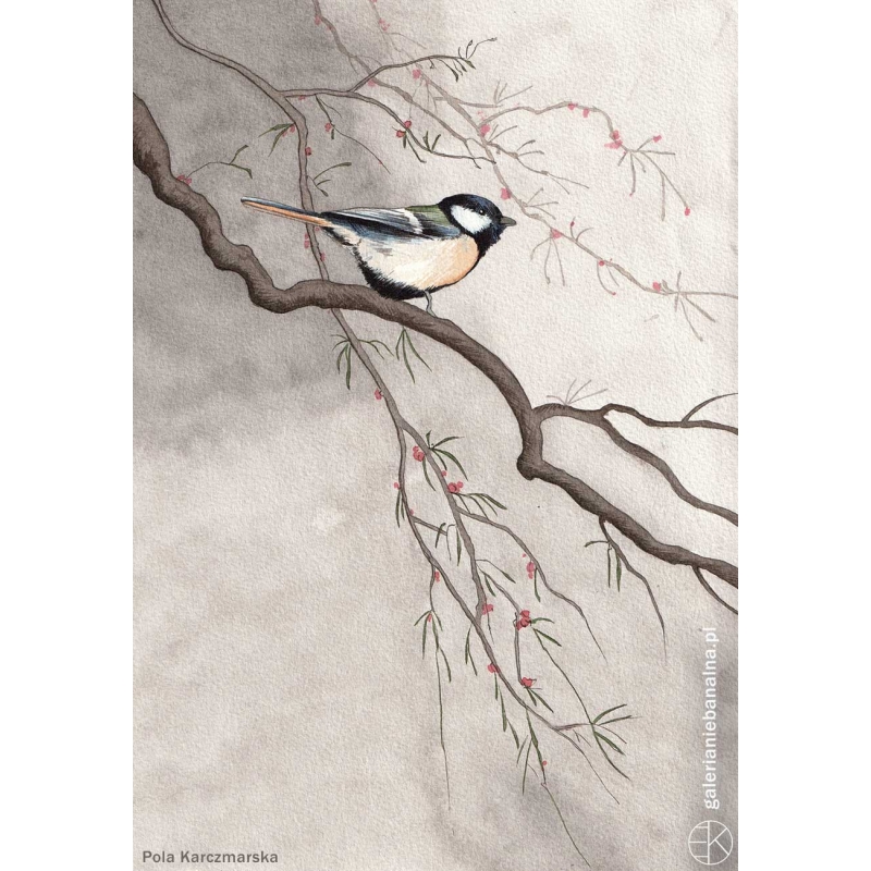 Sikorka Ilustracja malowana tuszem Pola Karczmarska Sztuka japońska