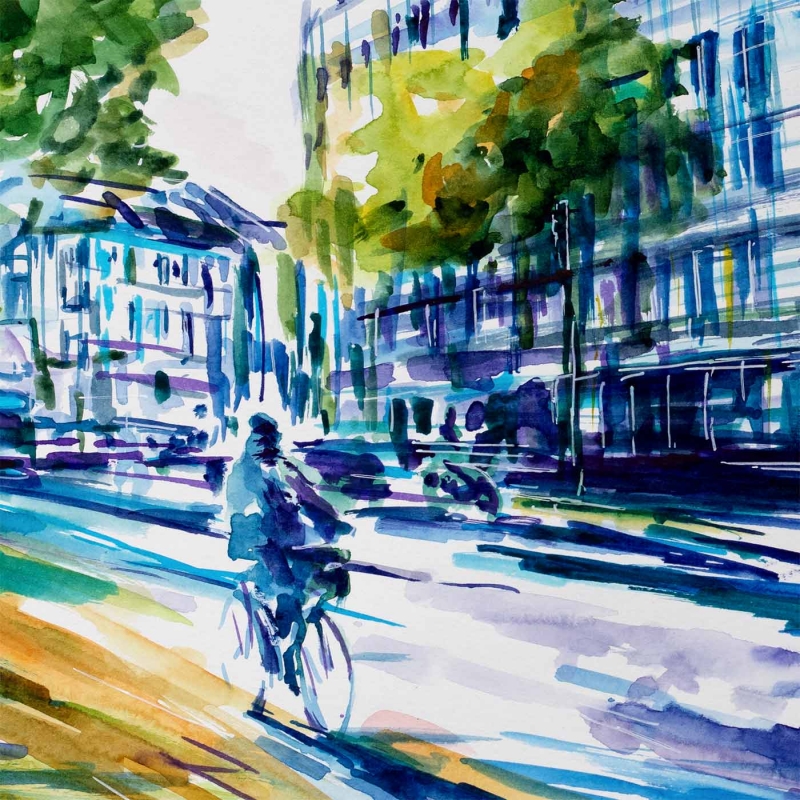 Akwarela - Spacer po Paryżu - obraz Edwarda Karczmarskiego - detal