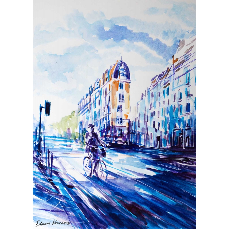 Akwarela autorska- Spacer po Paryżu - obraz Edwarda Karczmarskiego